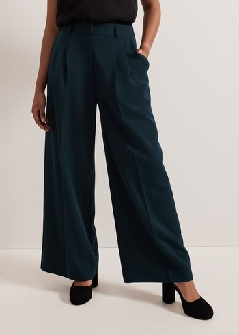 Phase Eight Petite Arabella Pleat Wide Legs Trousers Green USA | 9734521-EQ